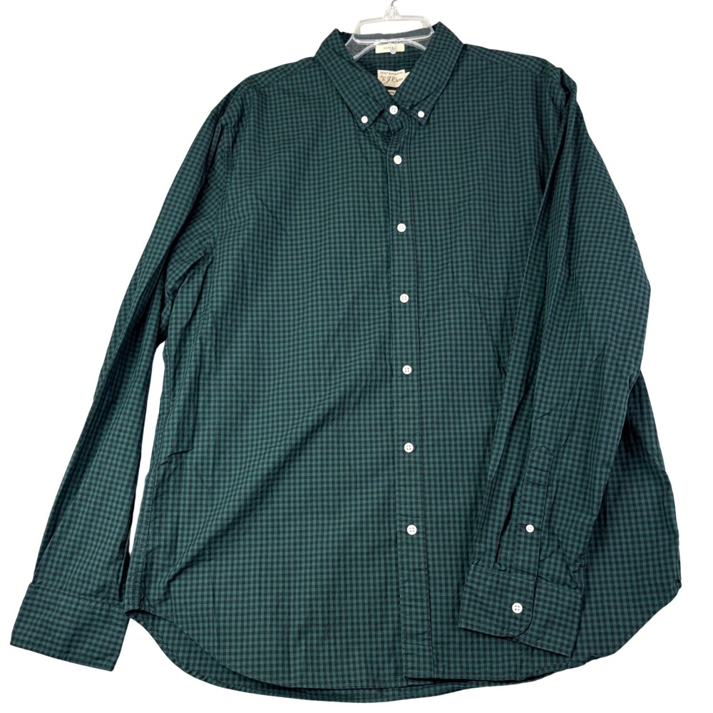 J. Crew XL Green Gingham Secret Wash Button Down Shirt Classic Fit Preppy Office